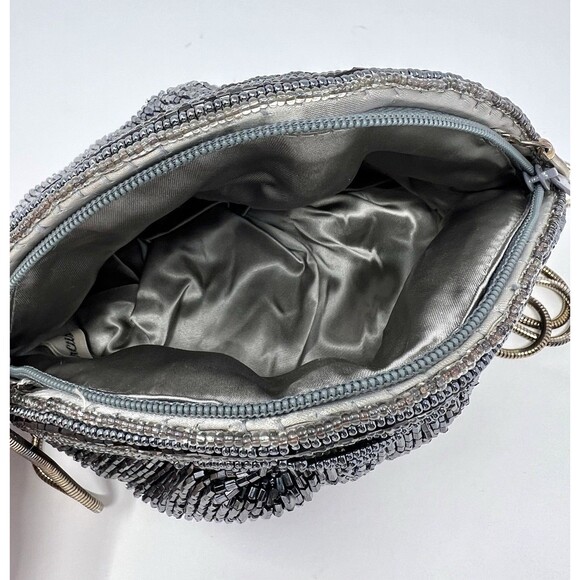 Vintage Neiman Marcus Beaded Clamshell Purse Satin Evening Bag 20s Gatsby Party - Picture 13 of 15